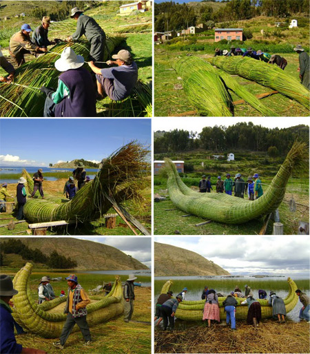 Hacer una balsa con Totora - Aimaras de Titicachi- Pais Arco.iris