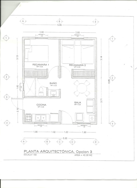 Plano de 42 m2 - Vivienda hecha de tarima - Mario A. Tapia