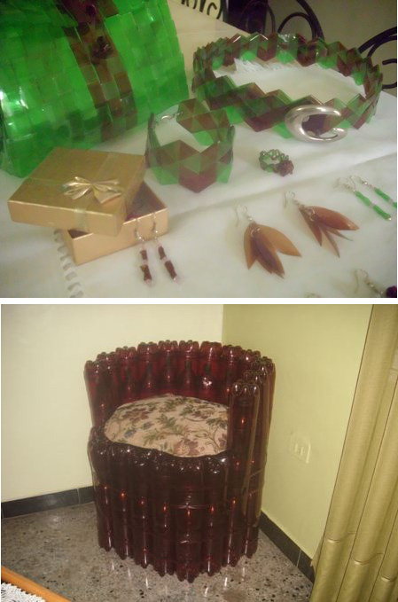 Muebles hechos con botellas de plástico
