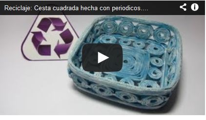 Reciclaje: Cesta cuadrada hecha con periodicos. 