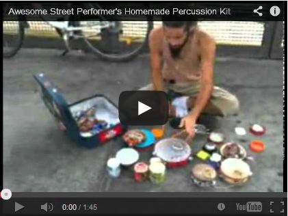 Awesome Street Performer's Homemade Percussion Kit by Bloopzone!!!