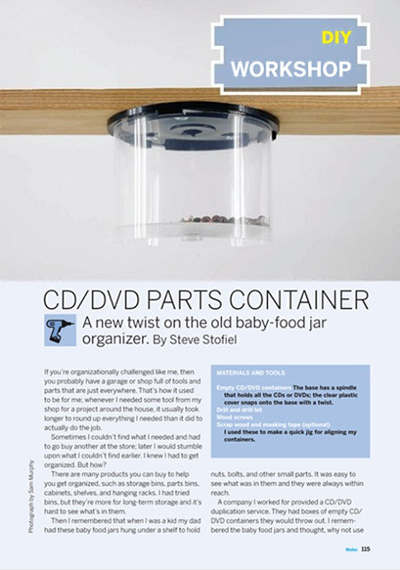 CD/DVD Parts Container in Makezine