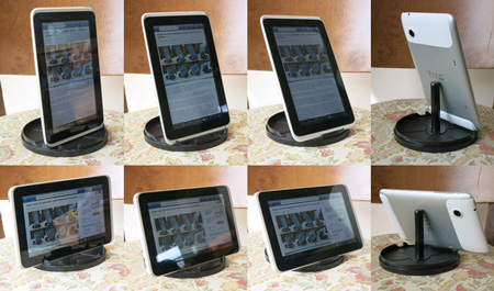 Super easy free adjustable Tablet-Stand from cd spindle de Instructables