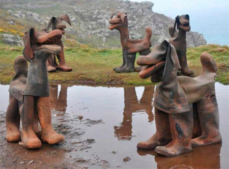 Dogs made from old boots by the artist David Kemp