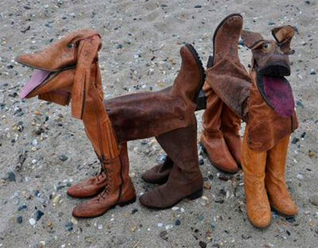 Dogs made from old boots by the artist David Kemp