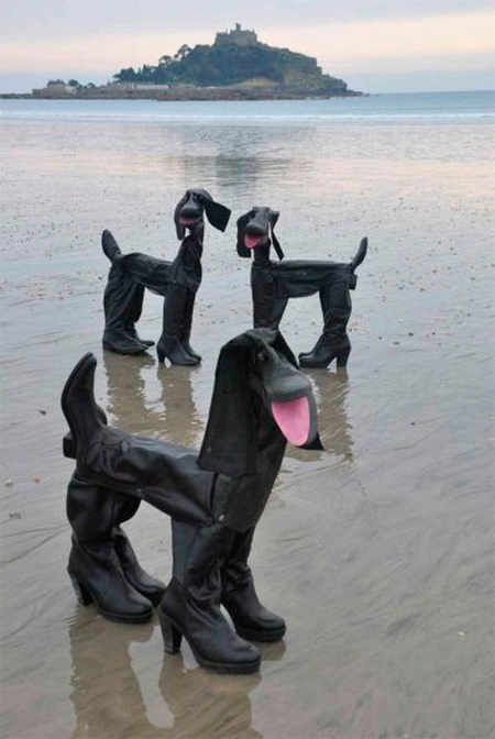 Dogs made from old boots by the artist David Kemp