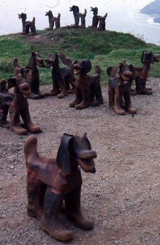 Dogs made from old boots by the artist David Kemp