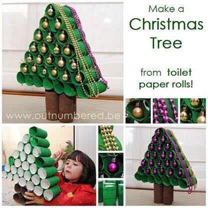 Árbol navideño realizado con tubos de cartón de papel del baño - creatifulkids.com